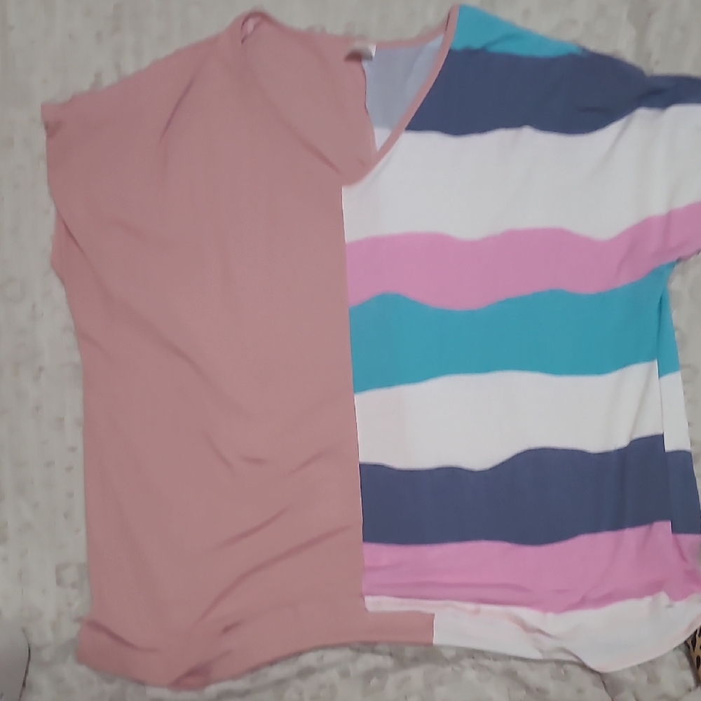 Source Unknown Pink and Multicolor Striped Blouse